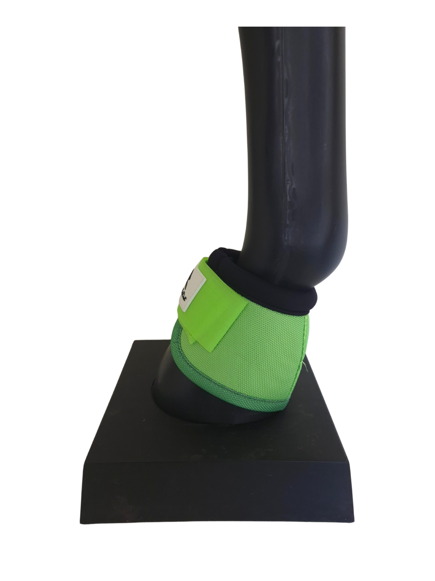 Pair of green protective bell boots with  on a white background