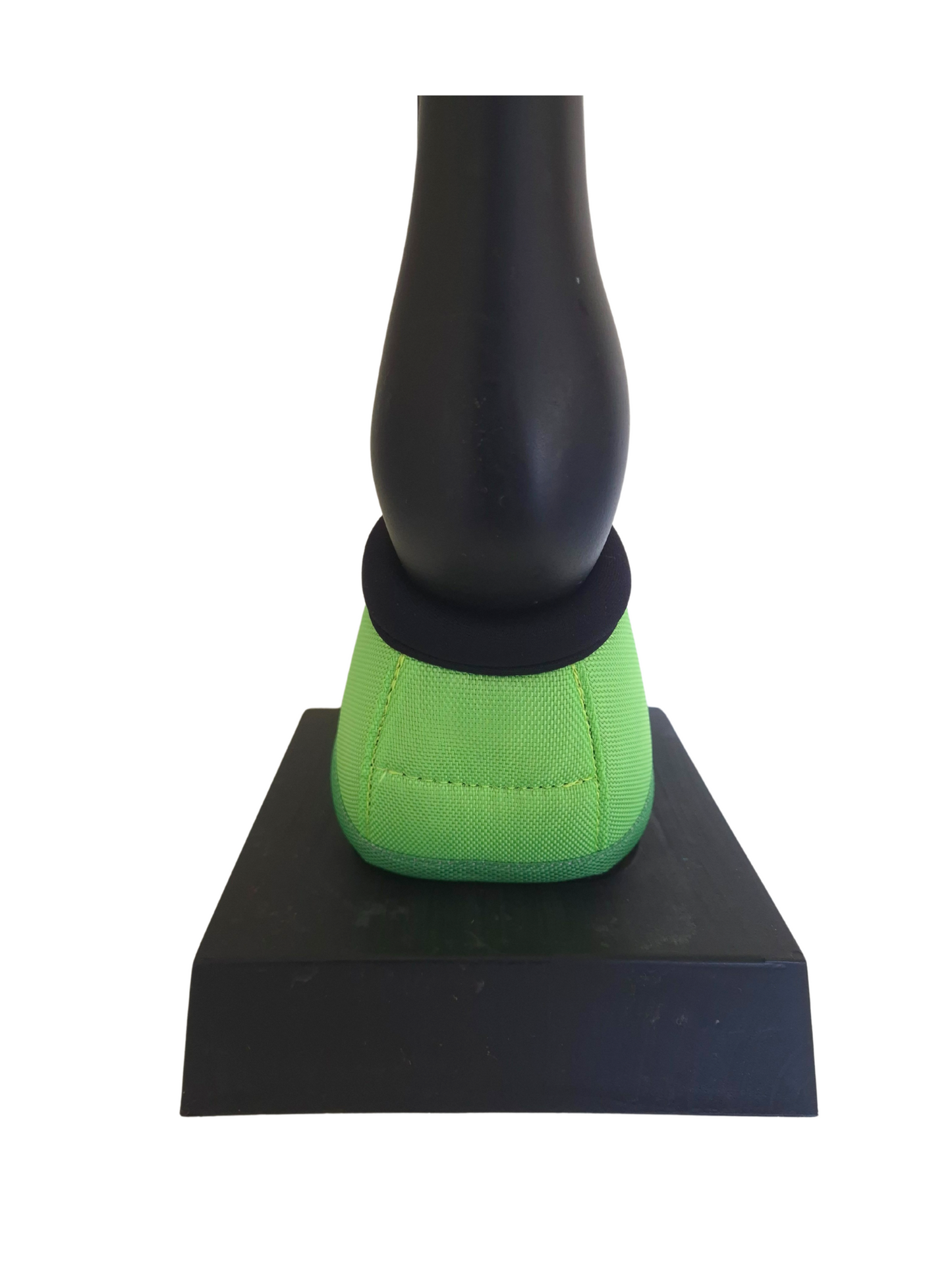 Pair of green protective bell boots with  on a white background