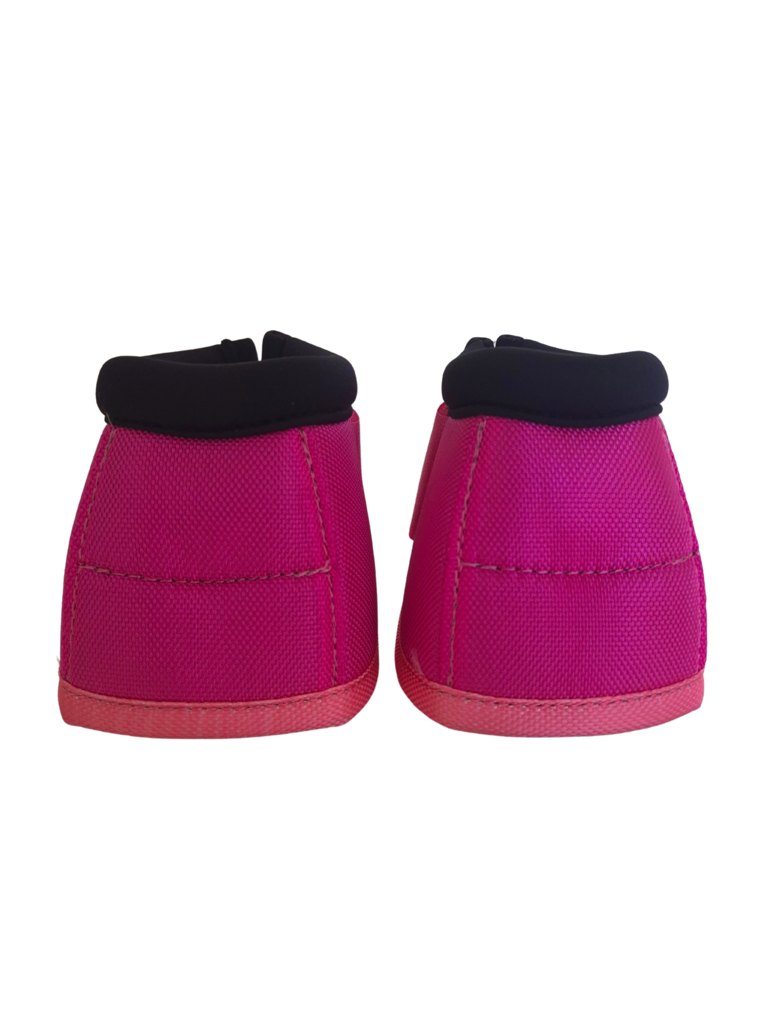 Pair of pink protective bell boots with  on a white background